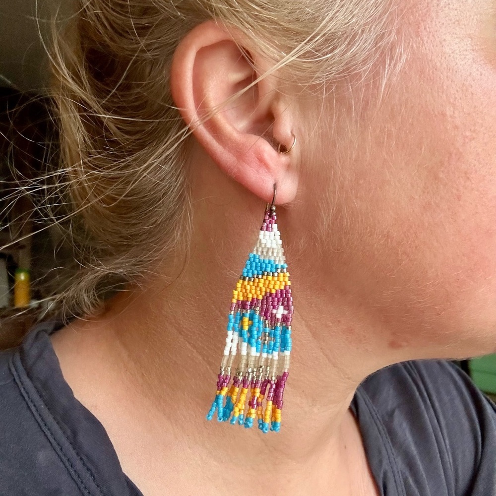 Handmade Colorful Beaded BOHO Gypsy Fringe Earrings‎